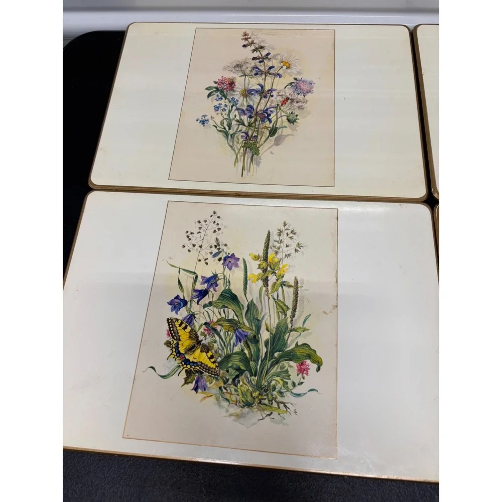 Vintage Made in England Botanical Wildflower Cork Back Placemats Set of 6